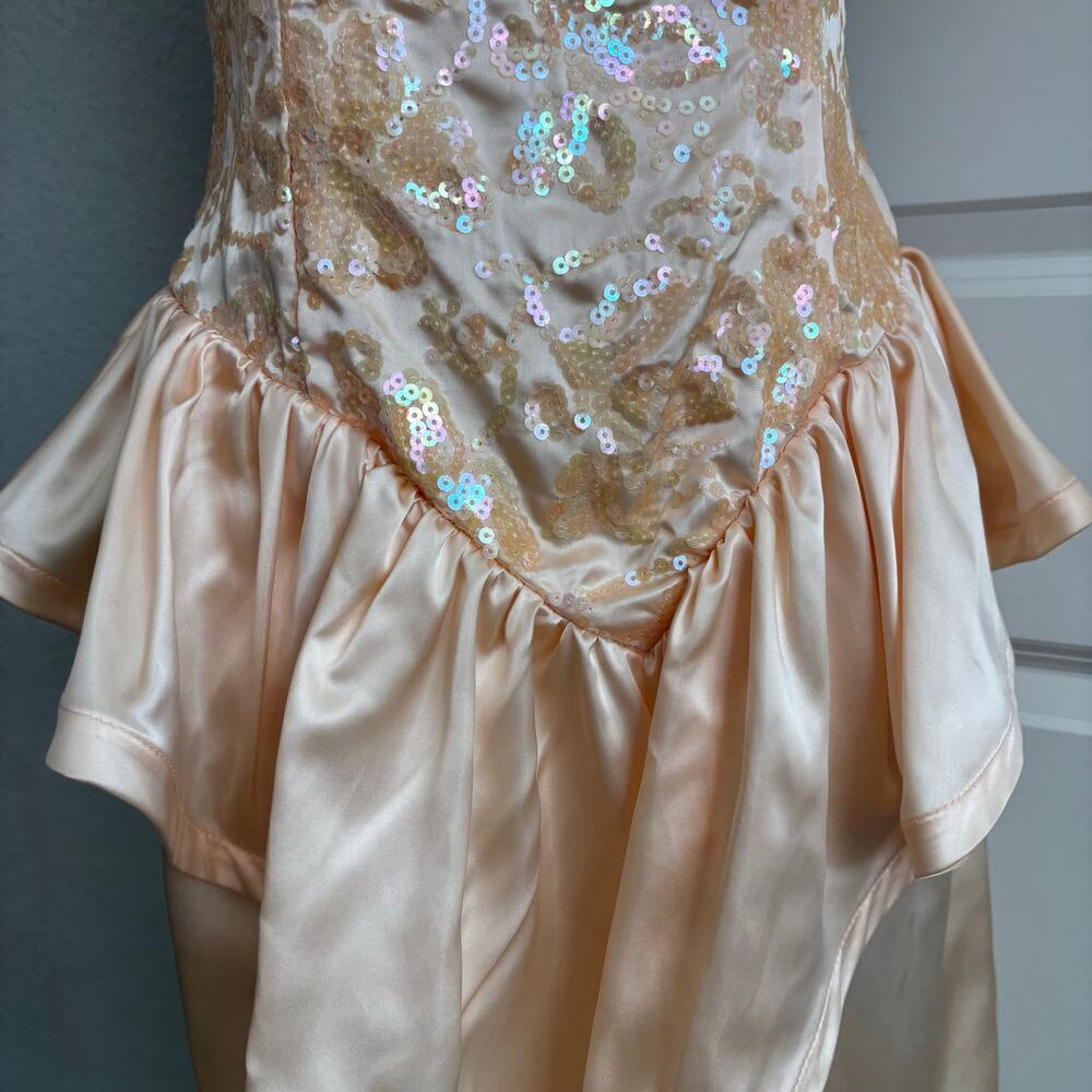 Vtg 90s Zum Zum Prom Dress 11/12 Peach Pink Sequin Peplum Puff Sleeve ILGWU USA - Picture 3 of 16